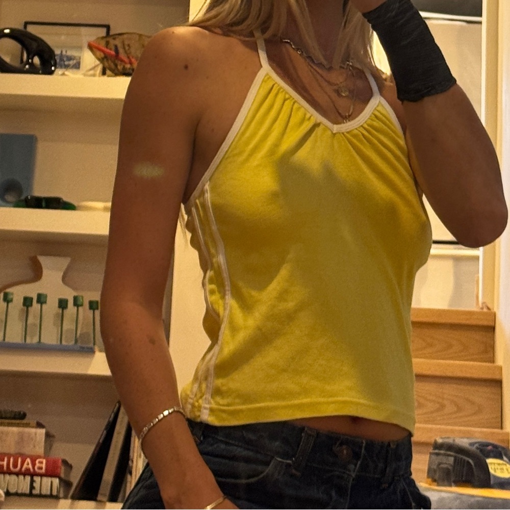 Vintage Y2K Kayci - Yellow Halter Top with White Trim - size M